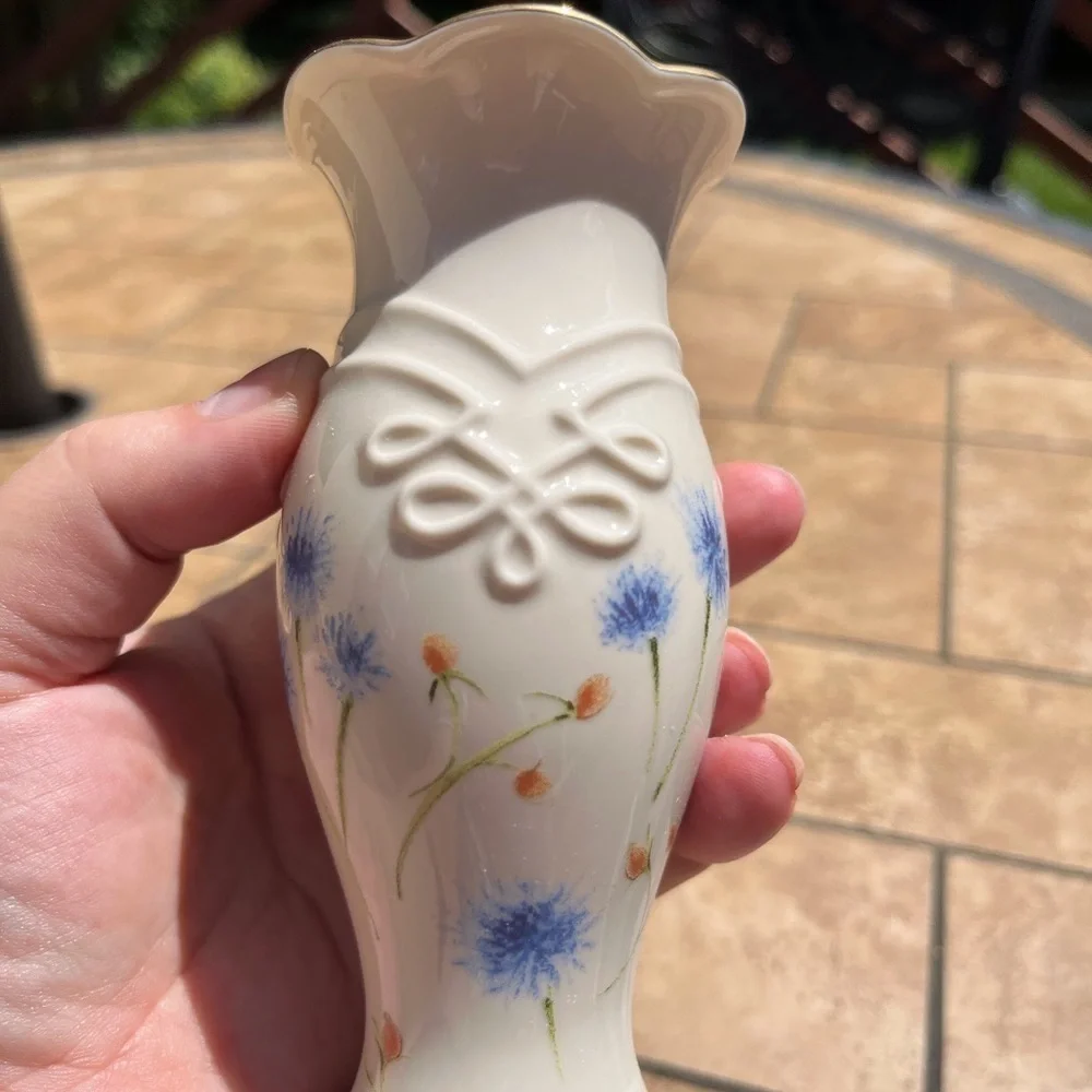 Lenox bud vase with painted cornflowers